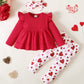 Infant Baby Girl Valentine'S Day Outfits 9-12 Month Girl Clothes Long Sleeve Ruffle Shirt Love Heart Print Pants Cute Headband W