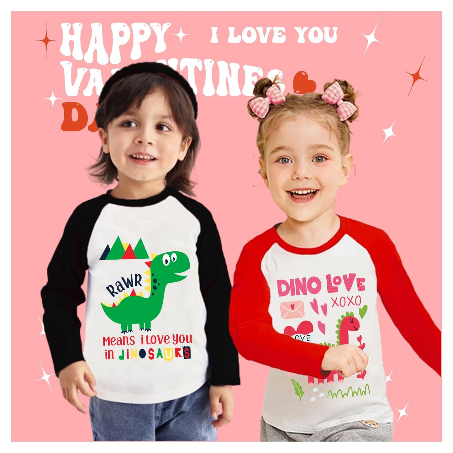 Tkria Girls Valentine Day Shirts Raglan T-Shirts Toddler Dinosaur Baseball Tee For Kids Valentine Clothes For Toddlers 6 Years
