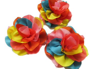 Yycraft 4' Rainbow Satin Silk Flower For Baby Girls Flower Headband Bows Diy Craft,Party Decoration(8Pcs)