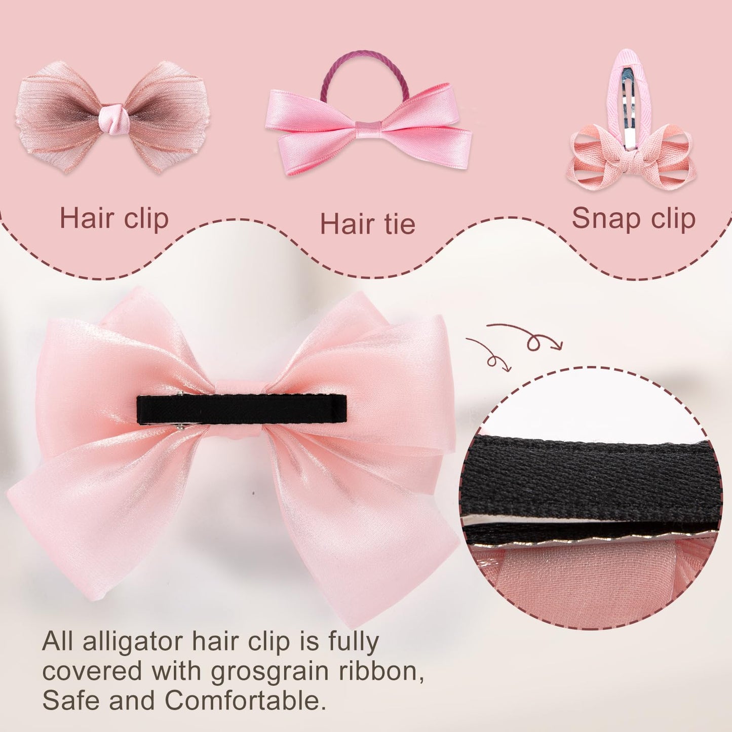 Lmymhmlm 18Pcs Pink Hair Bows For Baby Girls,Toddler Girls And Teen Girls.Alligator Hair Clips,Hair Barrettes,Hair Ties,Snap Cli