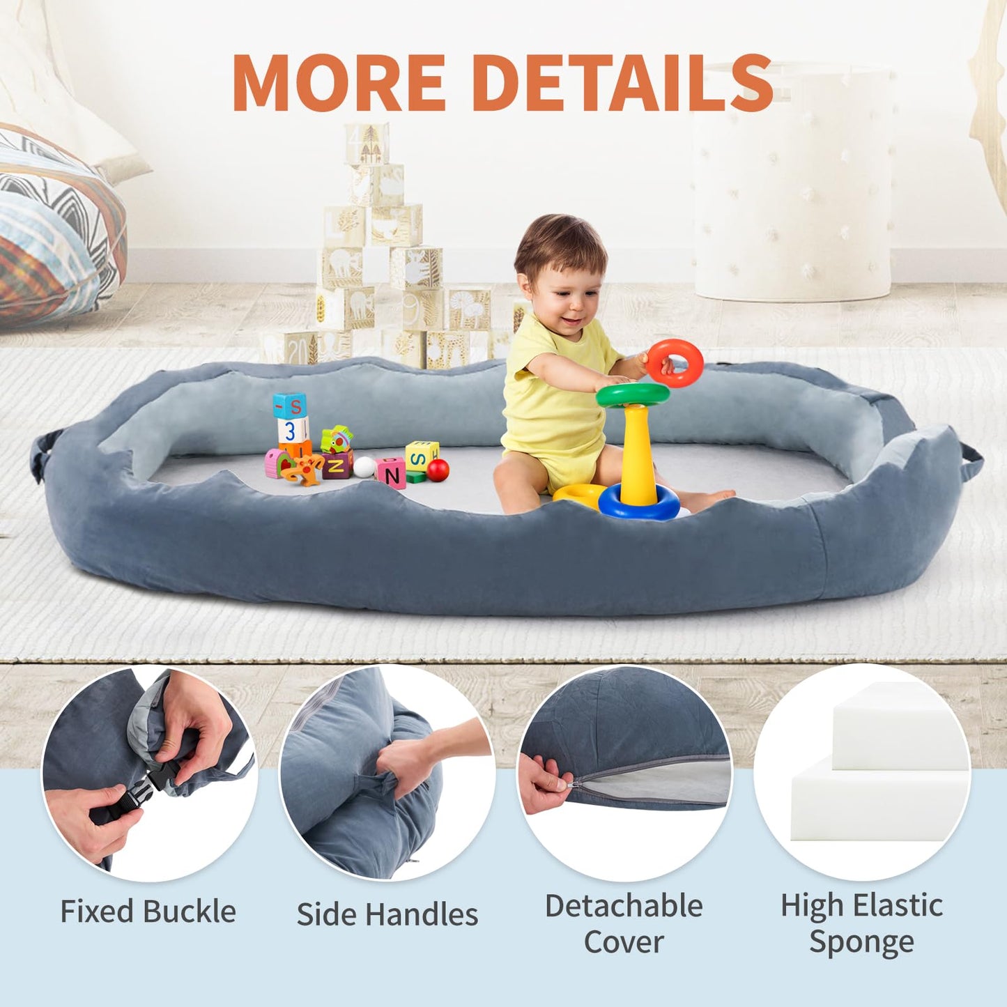 Deygia Kids Travel Bed, Removable Kids Floor Bed, Portable Travel Toddler Bed For Napping, Camping, Traveling For Kids 2-8 Years