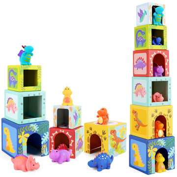 KMTJT Toddlers and Babies Dinosaur Sorting and Stacking Toys Blocks for 1-3 Kids Preschool Learning, Numbers Nesting Boxes Monte