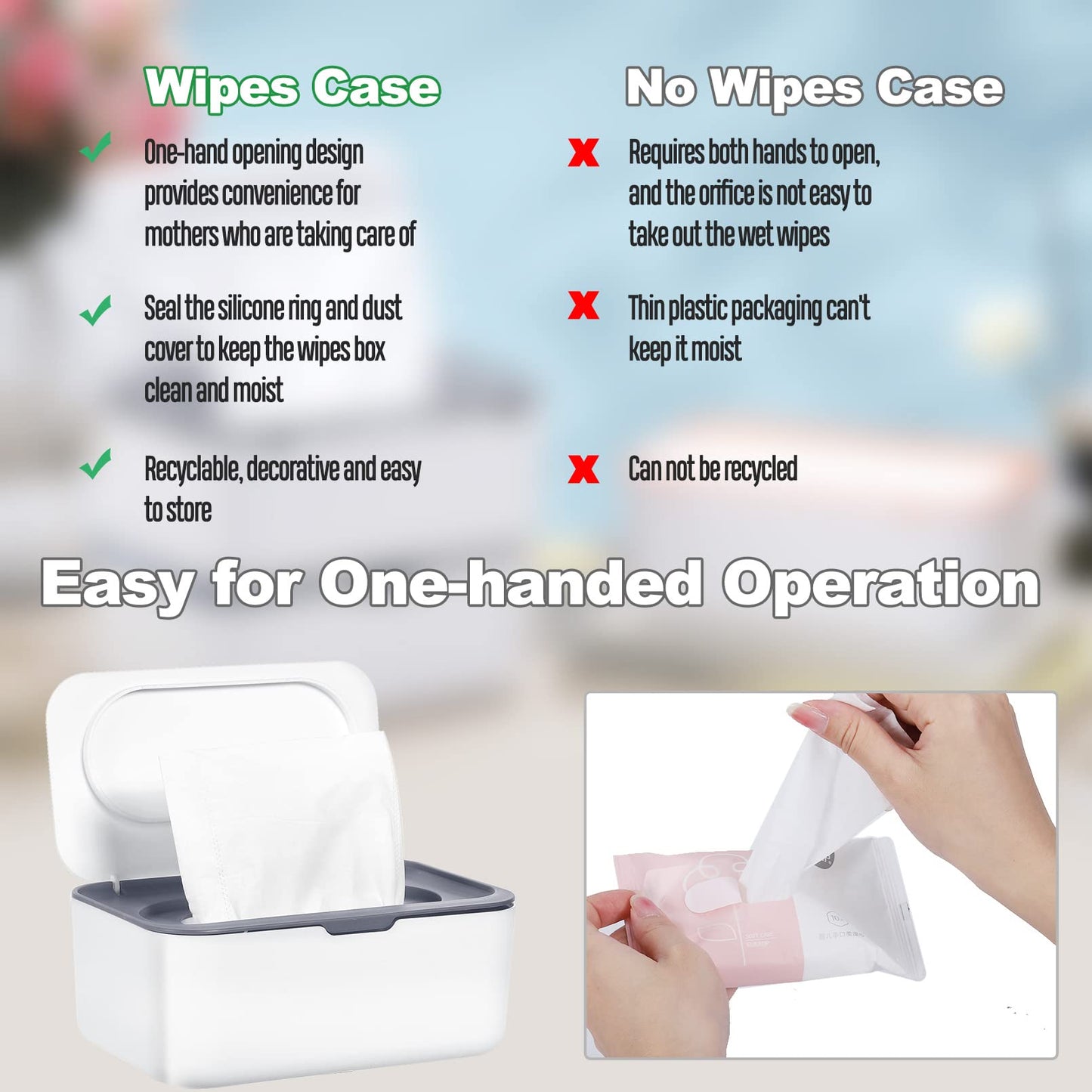3 Pack Wipes Dispenser,Refillable Baby Wipe Dispenser,Baby Wipe Holder Keeps Wipes Fresh,Non-Slip Wipes Container With Sealing D