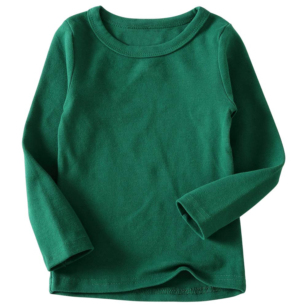 Kisbini Unisex Girls 100% Cotton Long Sleeve T-Shirt Top Tees Dark Green 18 Months