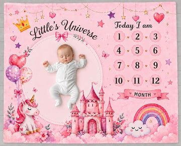 CLOTHINA Baby Monthly Milestone Photoshoot Blanket with Milestone Cards, Cotton, 115x95 cm, Animal Theme, 112 Months (Unicorn P