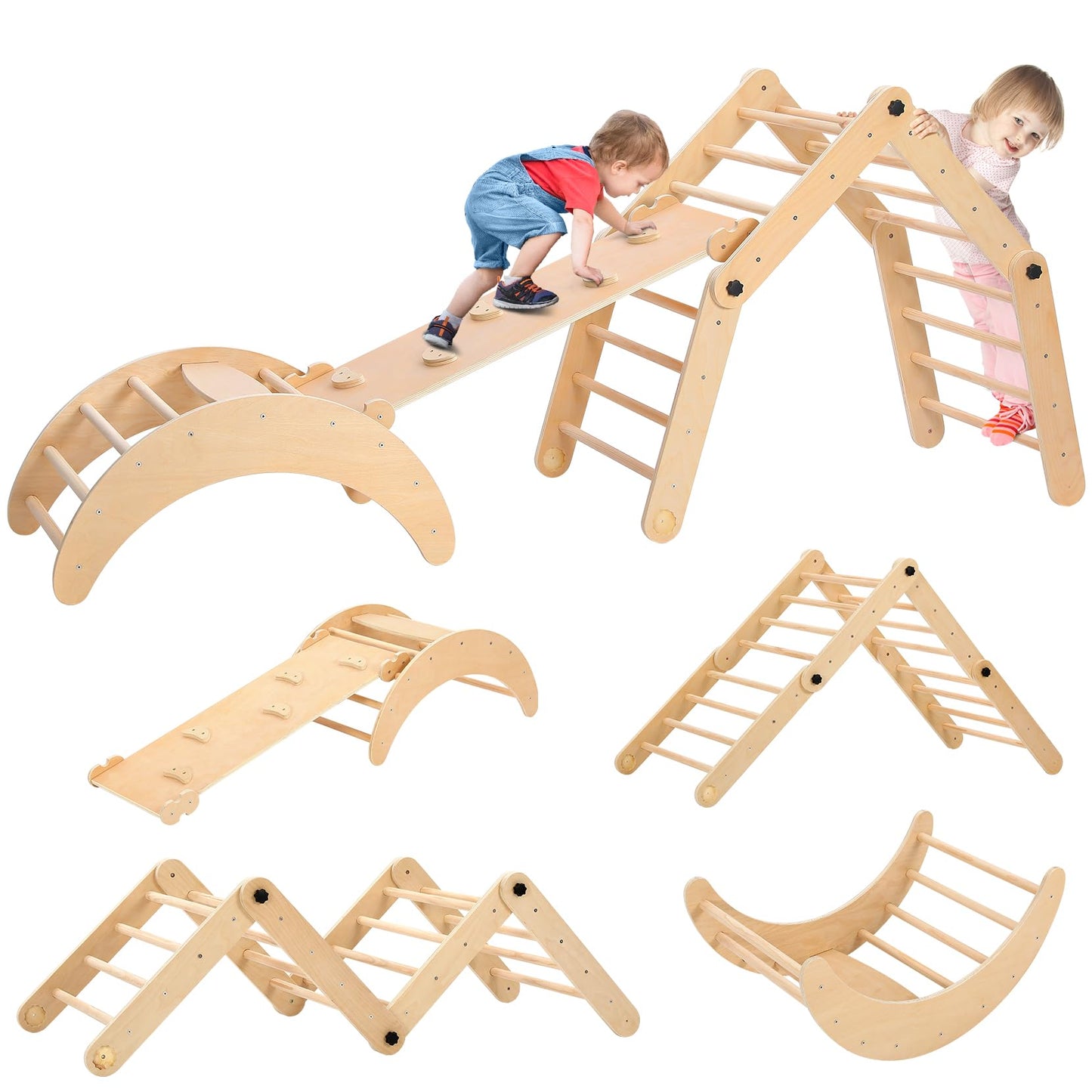 Dripex Deformable Pikler Triangle Set, Large Montessori Climbing Set With Over 20 Playing Modes, Pikler Triangle With Slide Arch