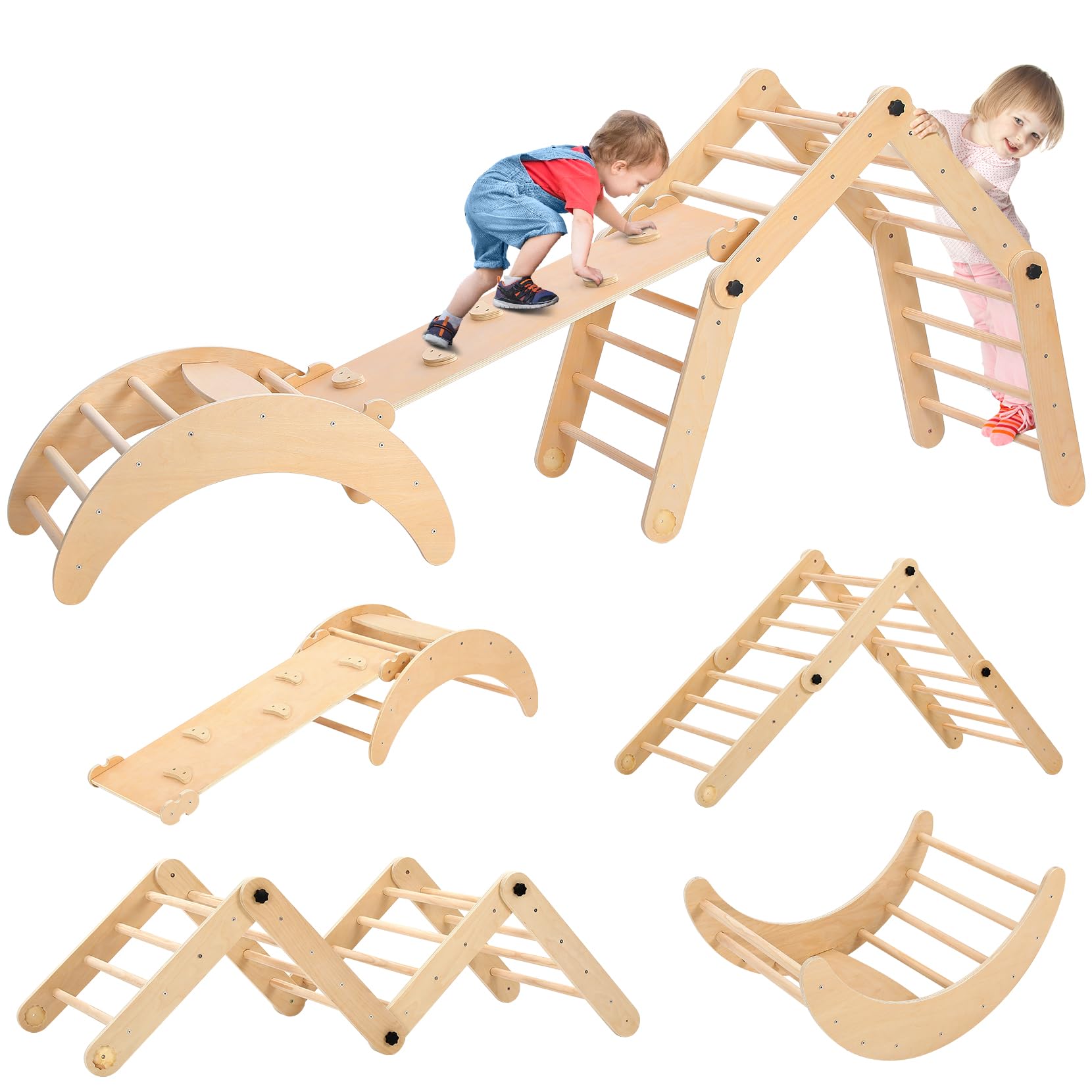Dripex Deformable Pikler Triangle Set, Large Montessori Climbing Set With Over 20 Playing Modes, Pikler Triangle With Slide Arch