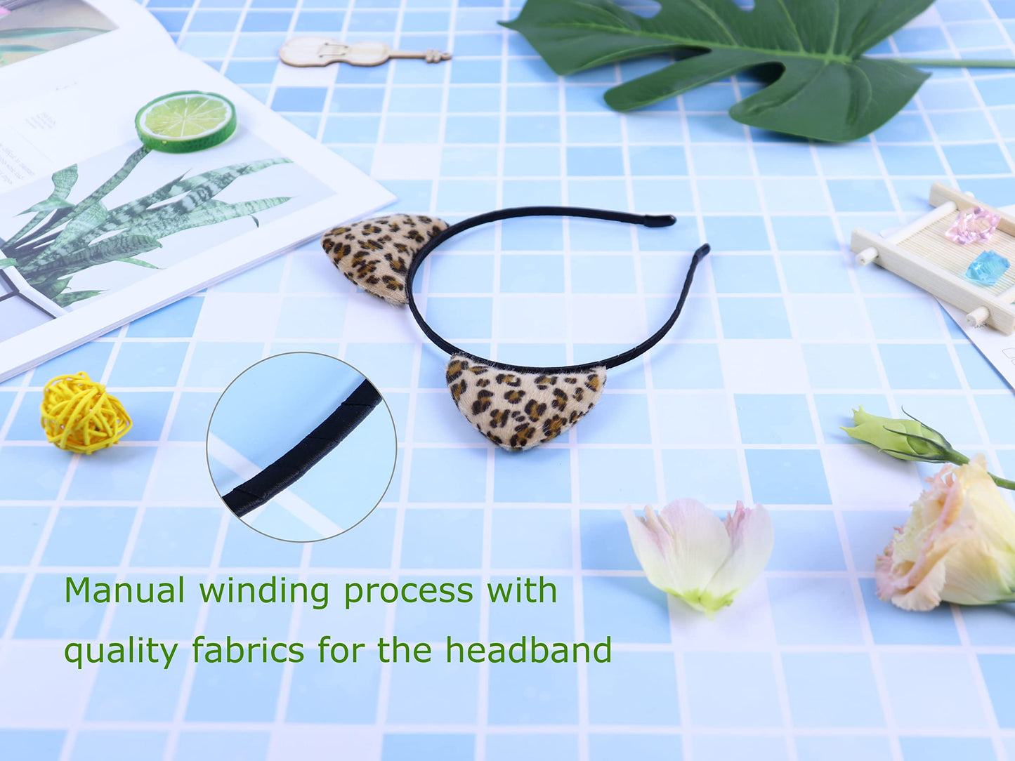 Bonnie Z. Leonardo Leopard Cat Ear Headband Furry Padded Leopard Ears Cat Leopard-F