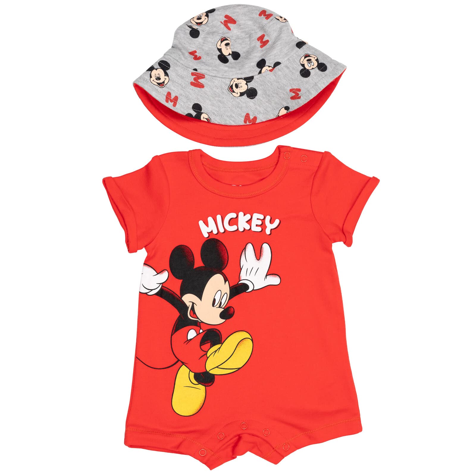 Disney Mickey Mouse Newborn Baby Boys Romper And Bucket Sun Hat Red 0- – Cutebab WBBAPB09KXCGTNB