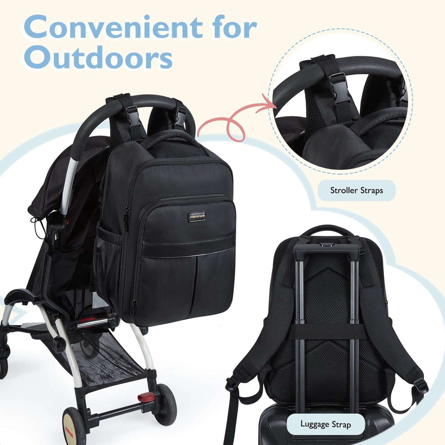 Mommore Diaper Bag Backpack Large Baby Bag 37L With 15.6'' Laptop Sleeve Mom Bags With Insulated Pockets, Changing Pad, Stroller