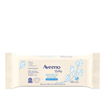 Aveeno Baby Sensitive All Over Wipes, Hypoallergenic & Fragrance-Free, 56 Count (Pack Of 6)