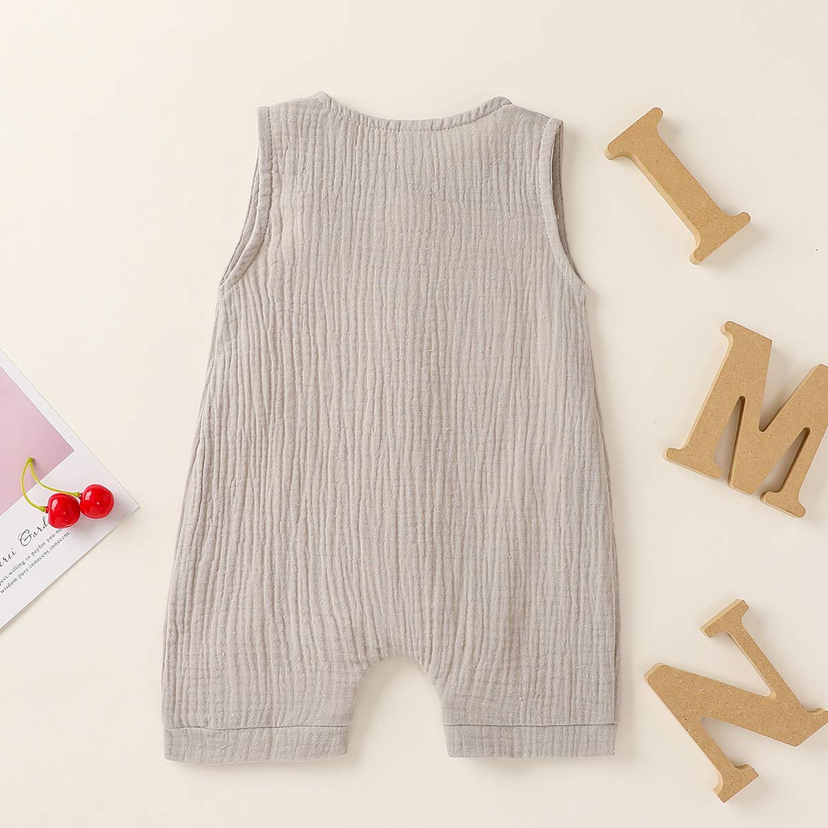 Cecobora Infant Newborn Baby Boys Girls Cotton Linen Romper Summer Jumpsuit Sleeveless Overalls Clothing Set (Grey, 12-18 Months