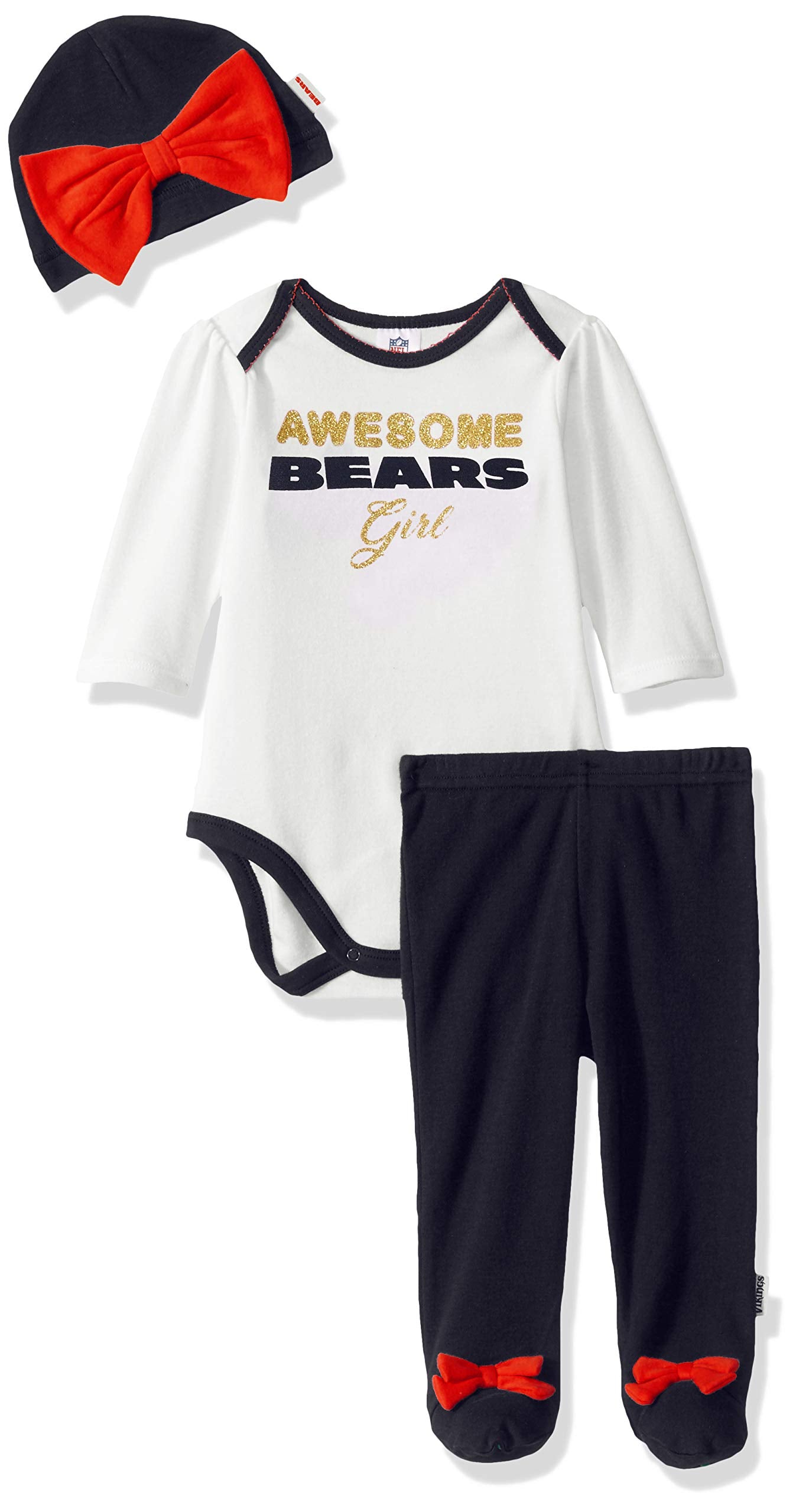 Nfl Chicago Bears 3 Pack Bodysuit Footed Pant And Cap Registry Gift Set, Bluewhi WBBAPB07VJ527FB