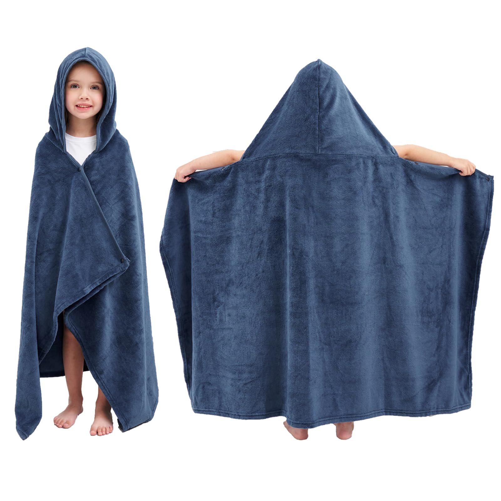 Hiturbo Kids Hooded Fleece Towel: Soft Plush Pool Beach Towel Wrap - 50'X30' Toddler Bath Blanket For Boys Girls 3-12 Years (N