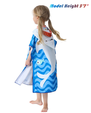 Athaelay Toddler Bath Beach Towel Poncho With Hood, Kid Bath Pool Swim Bathrobe Cover-Ups Swimwear (Grey Shark)