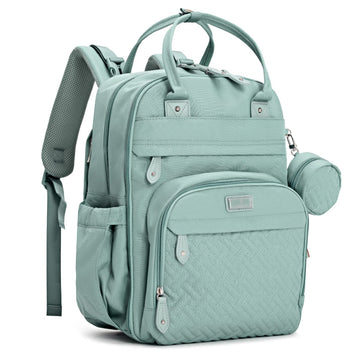 Babbleroo Sage Green Unisex Baby Essentials Backpack - Spacious Diaper Bag With Changing Pad, Stroller Straps & Pacifier Case