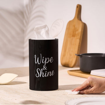 Wood Disinfecting Wipe Dispenser for Kitchen Farmhouse Countertop Organizer Storage Container Black