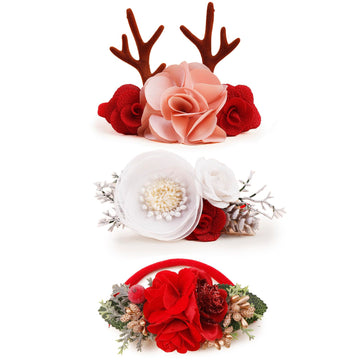 BFNAAgirl Baby Girl Floral Headband Nylon Flower Crown Elastic Hairband 3pcs Hair Accessories Gift for Girls (shengdan-1)