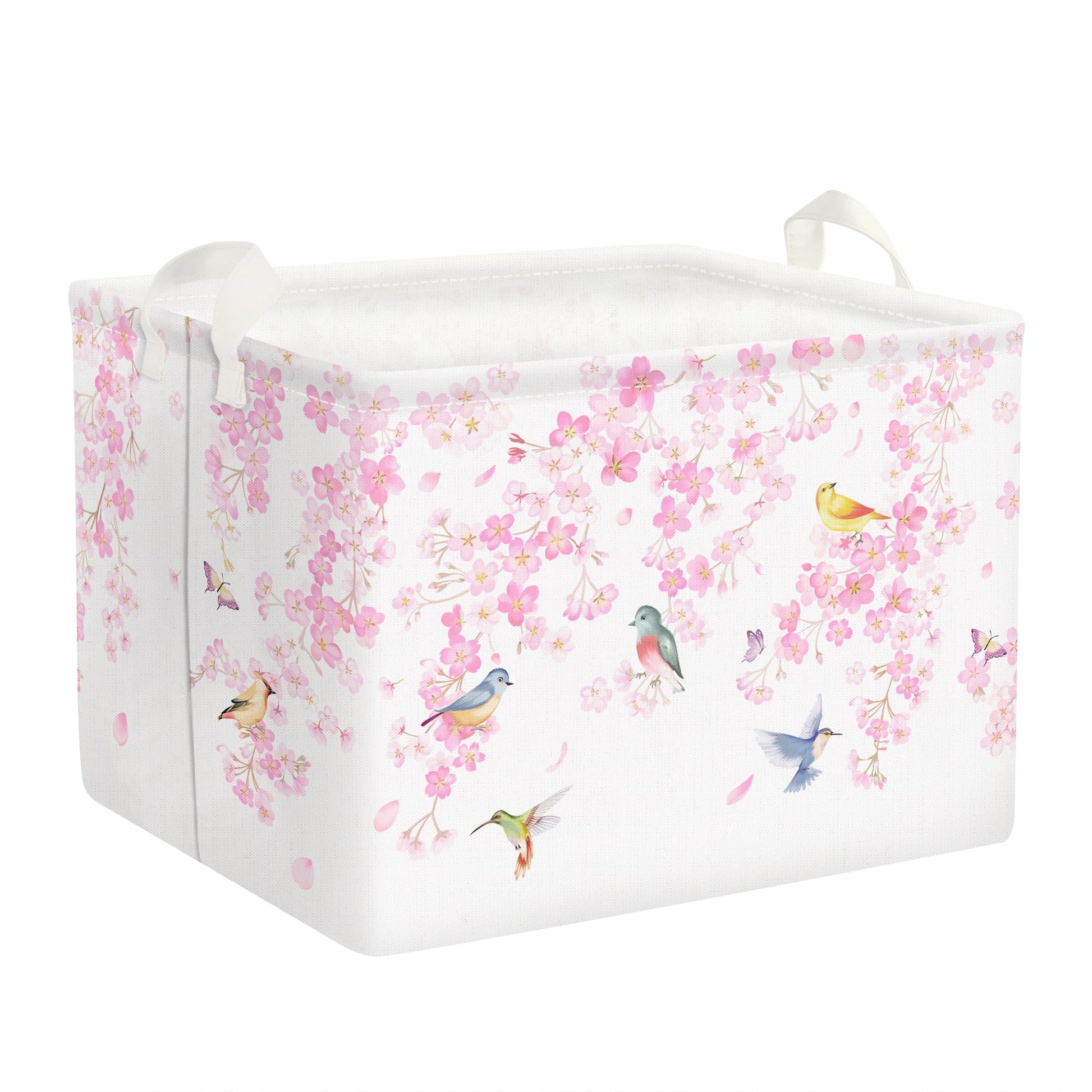 Clastyle Pink Blossom Cherry Baby Girl Basket Rectangle Clothes Toys Book Gift Storage Bin Spring Garden Bird Flower Shelf Baske
