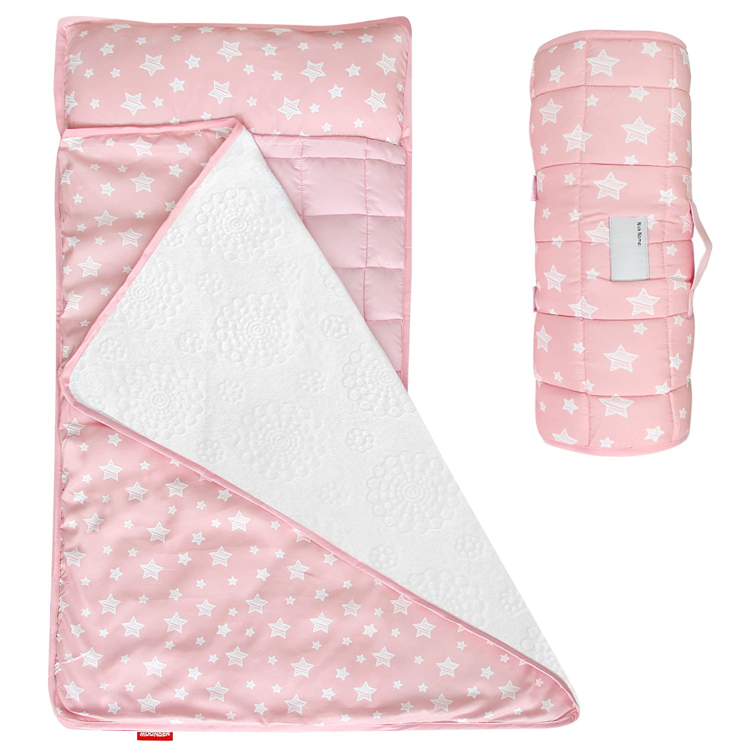 Moonsea Toddler Nap Mat Pink, Removable Pillow And Fleece Minky Blanket, Lightweight And Soft Perfect For Kids Preschool, Daycar