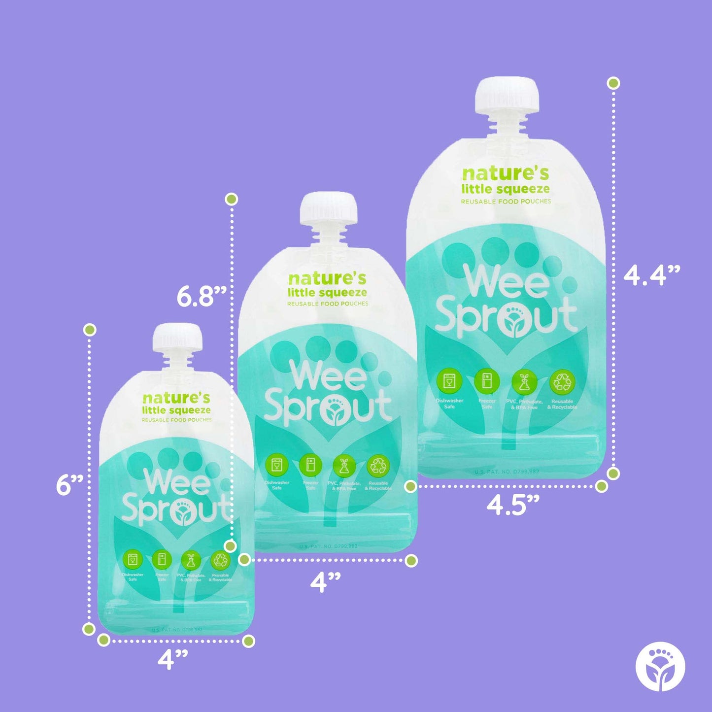 Weesprout Double Zipper Reusable Food Pouches (Green, Variety)