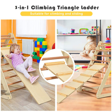 Costzon Foldable Climbing Toys For Toddlers, 3 In 1 Montessori Wooden Triangle Climber For Sliding & Climbing, Kids Indoor Climb
