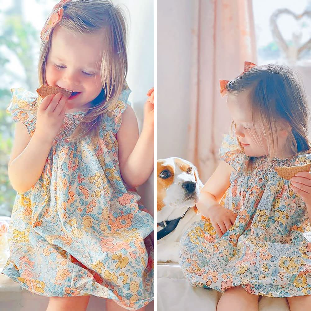 Simplee Kids Baby Floral Dress Toddler Smocking Dress Little Girls Casual Dress Floral Print Sundress For Spring Summer Dress 24