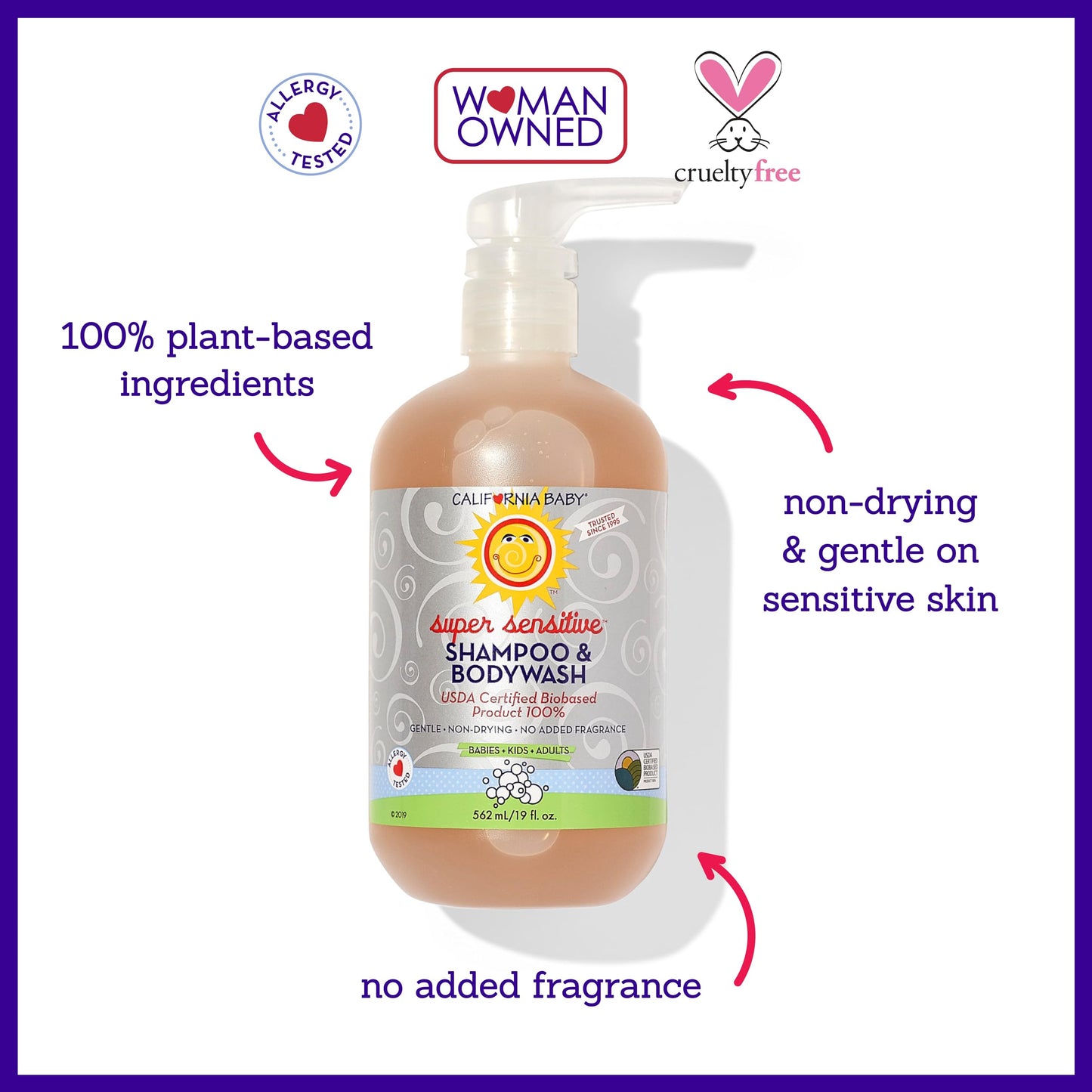 California Baby Super Sensitive Baby Shampoo And Body Wash | 100% Plant-Based | Gentle Fragrance Free Shampoo | Hypoallergenic |