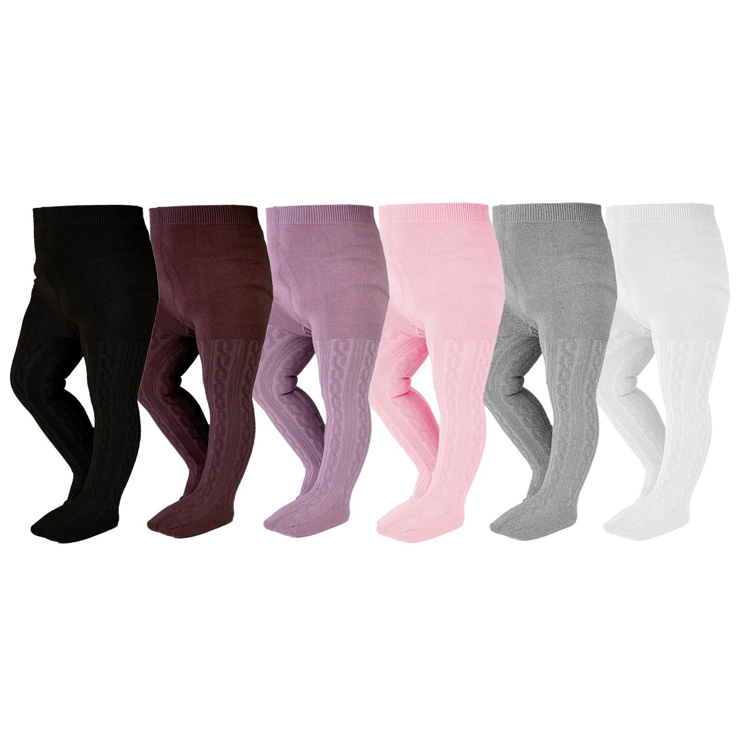 Epeius Baby Tights Infant Girl Seamless Cable Knit Leggings Solid Cotton Stockings Footed Pants For 3-6 Months,6 Pair Pack,Black