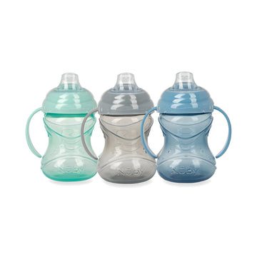 Nuby 3 Piece No-Spill Grip N Sip Cup With Soft Flex Spout, 2 Handle With Clik It Lock Feature, Silicone, Neutral, 10 Ounce