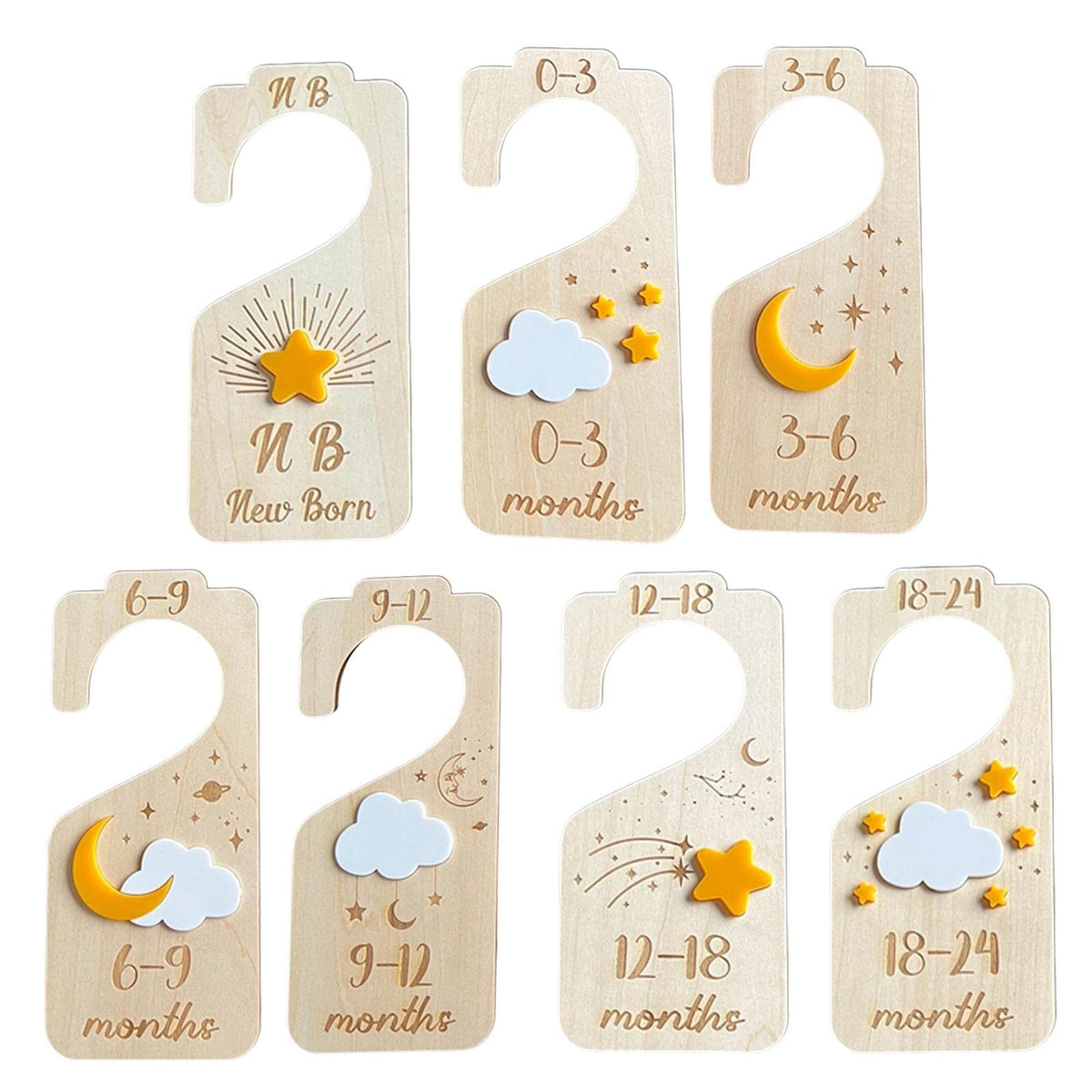 SNAPPSY 7Pcs Baby Closet Dividers Wooden Toddler Kids Clothes Divider for Home Gifts Yellow White