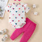 Fullfamous Baby Girl Clothes Gifts Outfits,Spring Summer Short Sleeve Romper And Pant Set Raspberry Heart Newborn