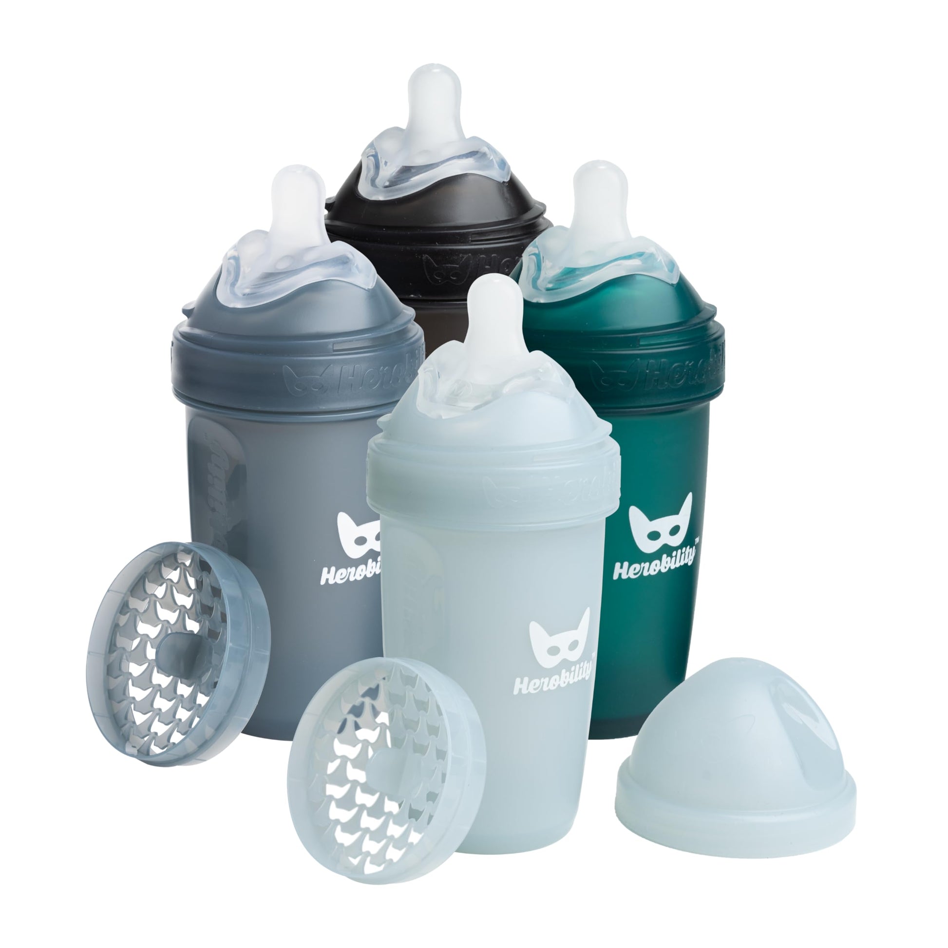 Herobility Anti-Colic Baby Bottles 8.5 oz/240ml - Pack of 4 Plastic Baby Bottles, Medium Flow Plastic Bottles, Breast-Shaped Tea