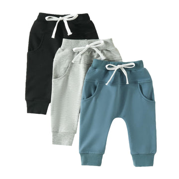 Yoawdats Baby Boys' 3-Pack Pull-On Jogger Pants Knit Pants Classic Fit Elastic Waist Kids Toddler Pants Multipacks Long Pants