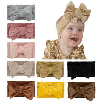 Jiahang Baby Bows Turban Knotted Head Wraps, Corduroy Big Hair Bow Headbands, Stretchy Hair Bands For Newborn Infant Toddlers Gi