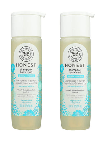 Honest Purely Simple Fragrance-Free Shampoo + Body Wash | Tear-Free Baby Shampoo With Naturally Derived Ingredients | Sulfate- &