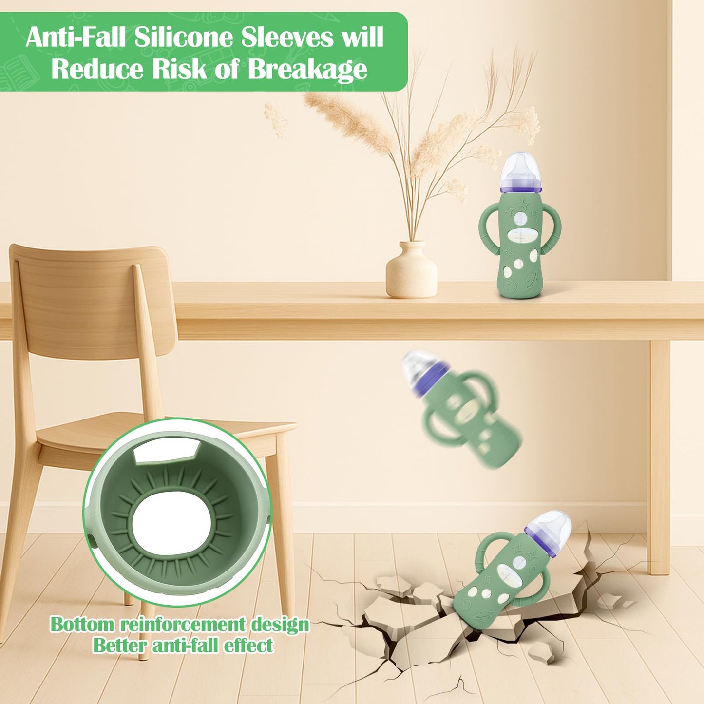 BUSOHA 3 Pack Silicone Sleeves for Lansinoh Glass Baby Bottles - Wide Neck Baby Bottles Sleeves for Lansinoh Bottles Baby Anti-C