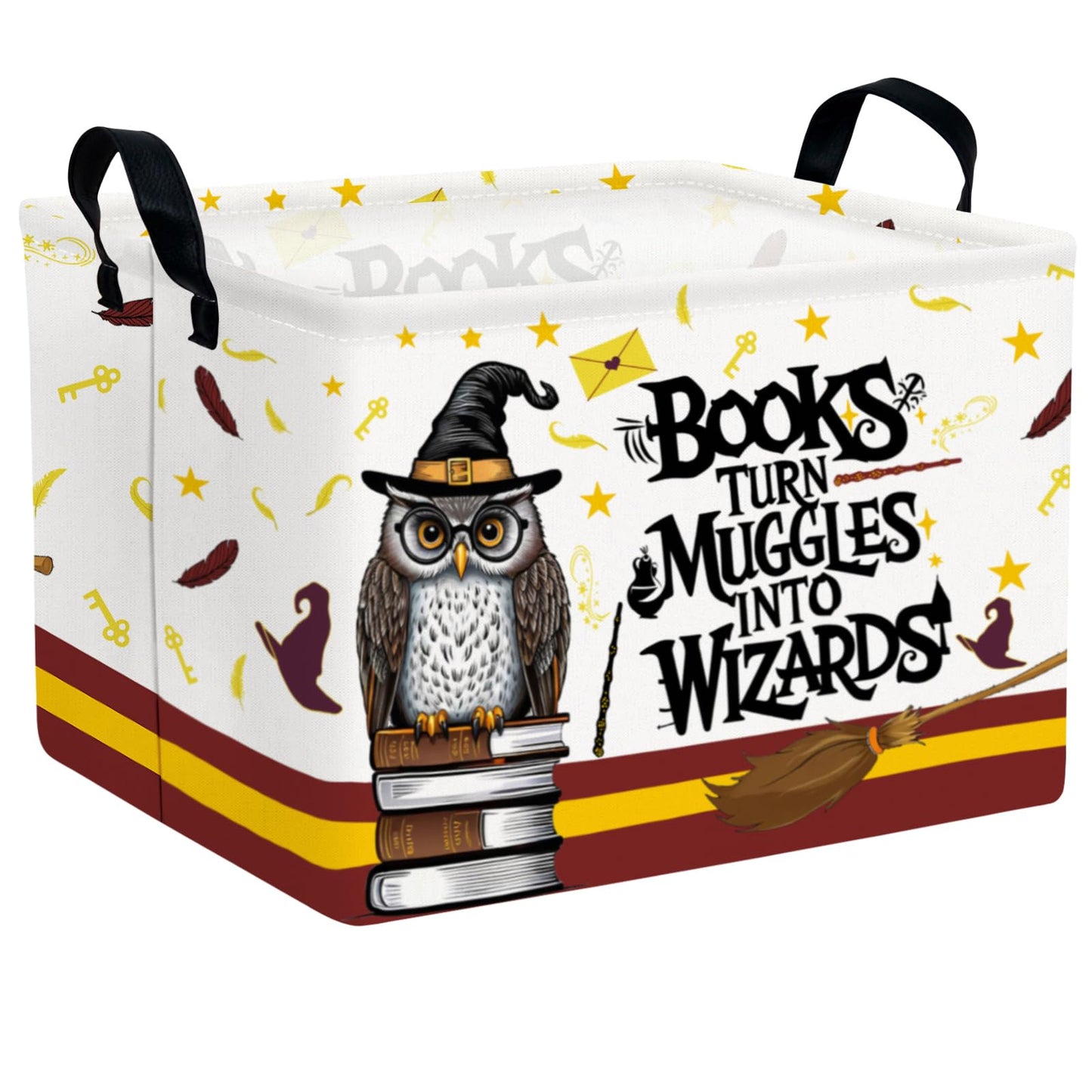 ASKETAM Kid Rectangle Magic Decor Basket Nursery Baby Gift Basket Feather Hat Book Broomstick Toy Storage Bin (Wand Owl)
