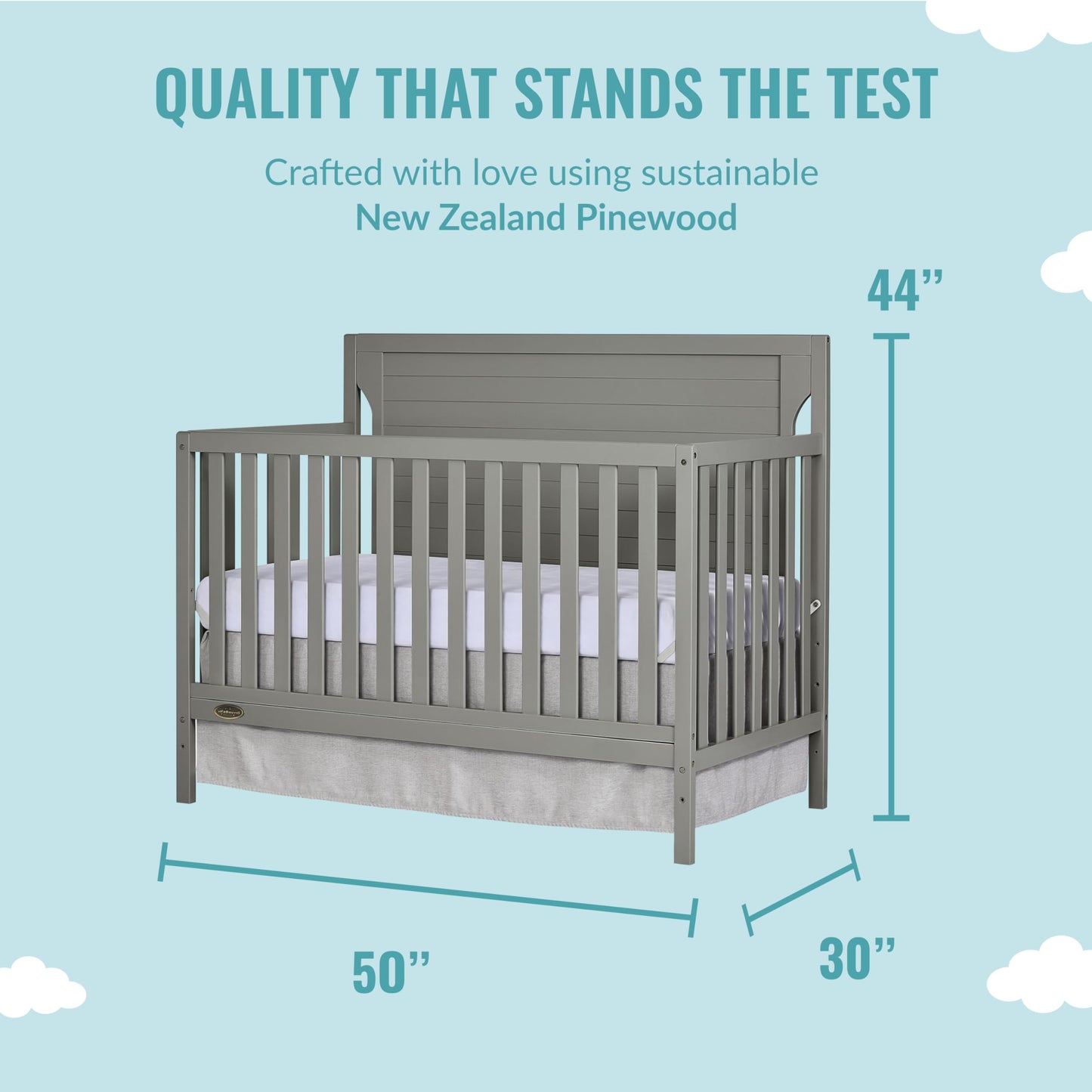 Dream On Me Cape Cod 5-In-1 Convertible Crib In Storm Grey, Greenguard Gold Certified, 55X30X44.5 Inch (Pack Of 1)