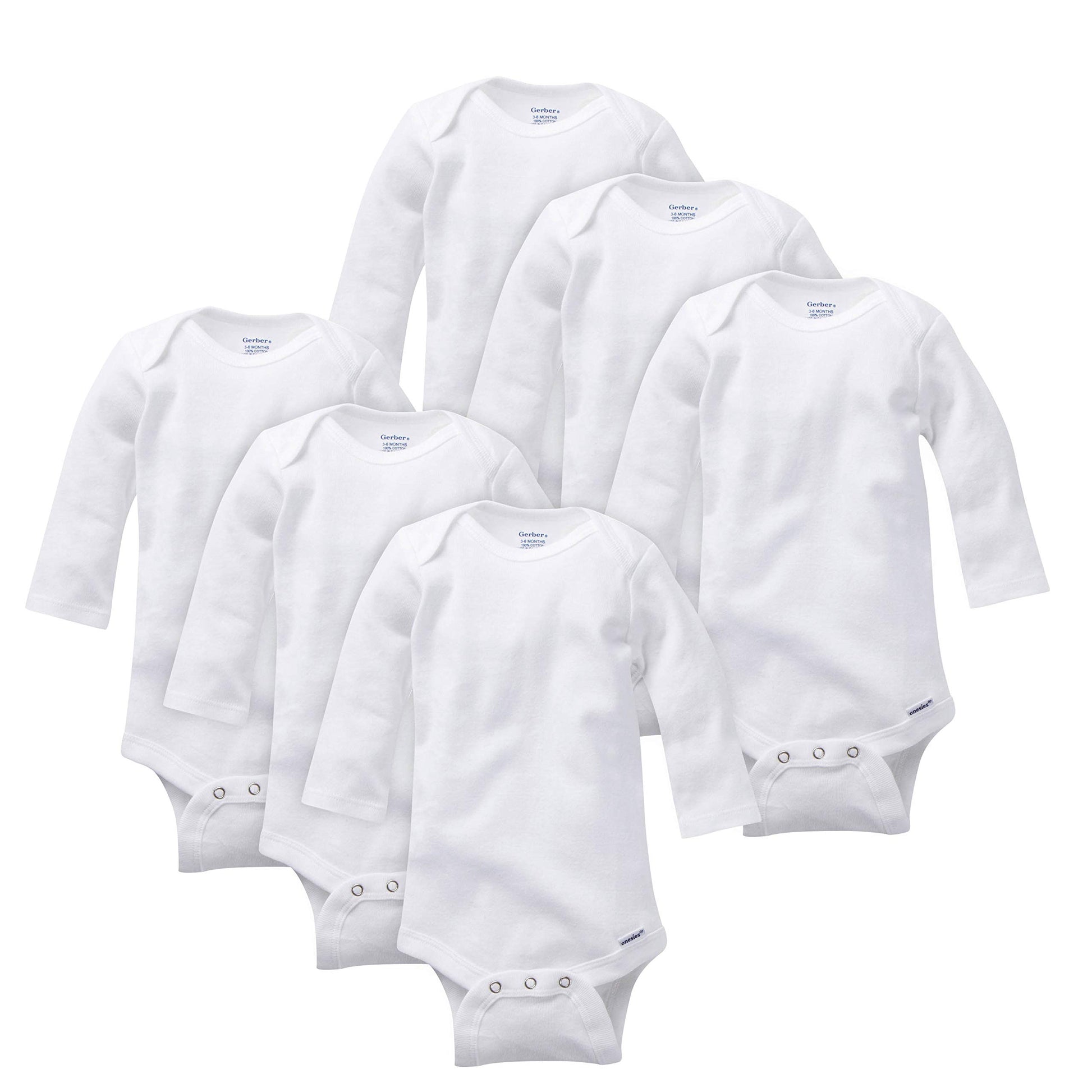 Gerber Unisex Baby Multi-Pack Long-Sleeve Onesies Bodysuit Mitten Cuff Sizes 6-Pack White 12 Months