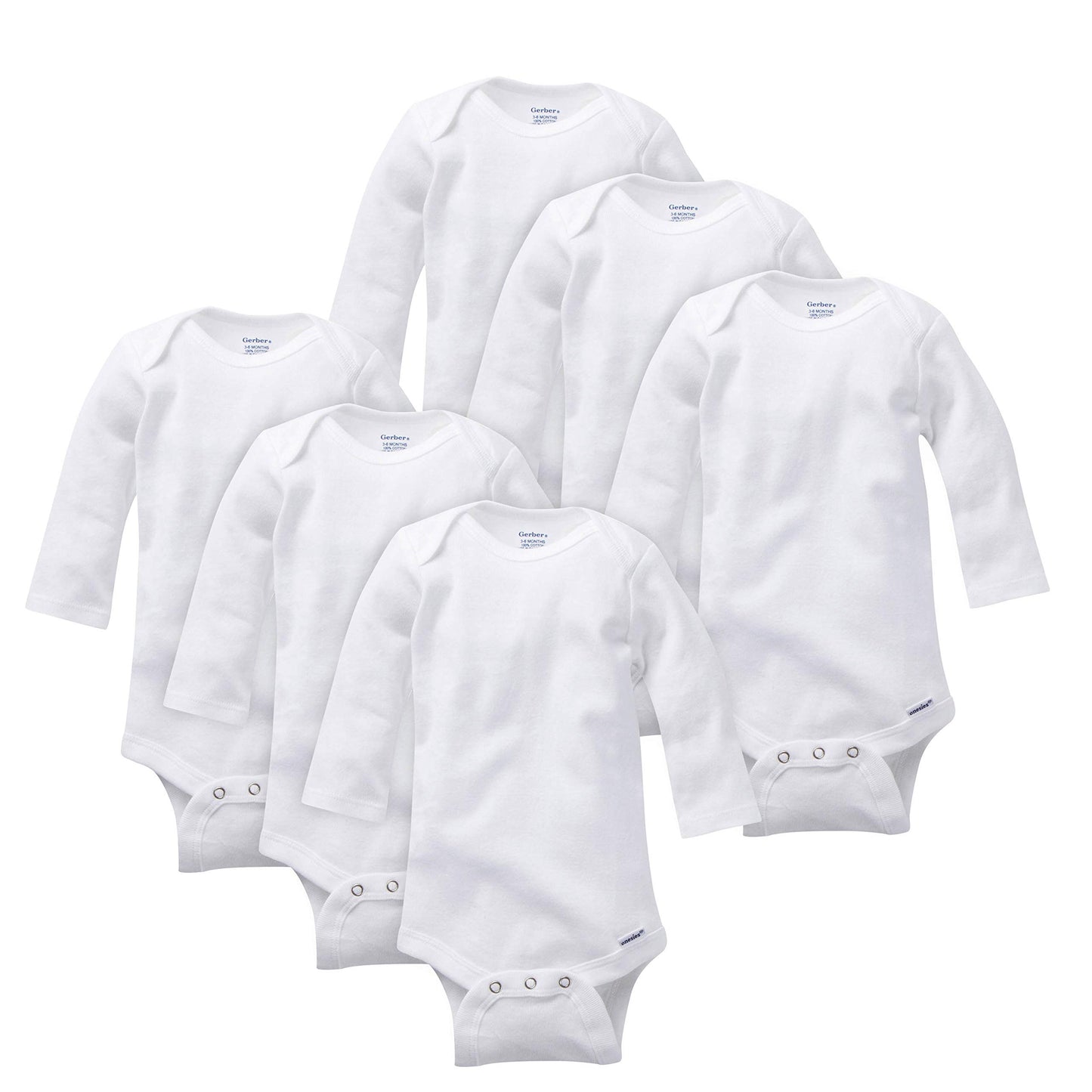 Gerber Unisex Baby Multi-Pack Long-Sleeve Onesies Bodysuit Mitten Cuff Sizes 6-Pack White 18 Months