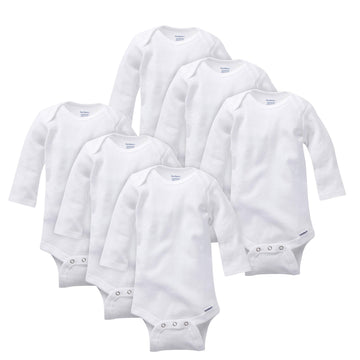 Gerber Unisex Baby Multi-Pack Long-Sleeve Onesies Bodysuit Mitten Cuff Sizes 6-Pack White 18 Months