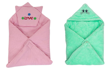 CTMKIDS Baby Wrap with Cap for Kids 74x74 cm  Pink & Single Baby Wrap with Cap for Kids 74x74 cm  Sea Green