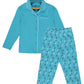 KiddoPanti Girls Front Open Shirt & AOP Pyjama Set, Aqua Blue, 46Y