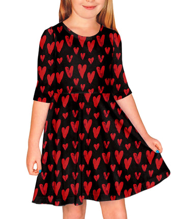 Kid Valentine'S Day Girls Funny Sweet Love Printed Cute Hearts A-Line Swing Dress 9-10 Years