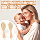 Wooden Baby Hair Brush And Comb Set, 2Pcs Natural Soft Goat Bristles Brush With Baby Shower Scrubber Perfect Scalp Grooming Prod