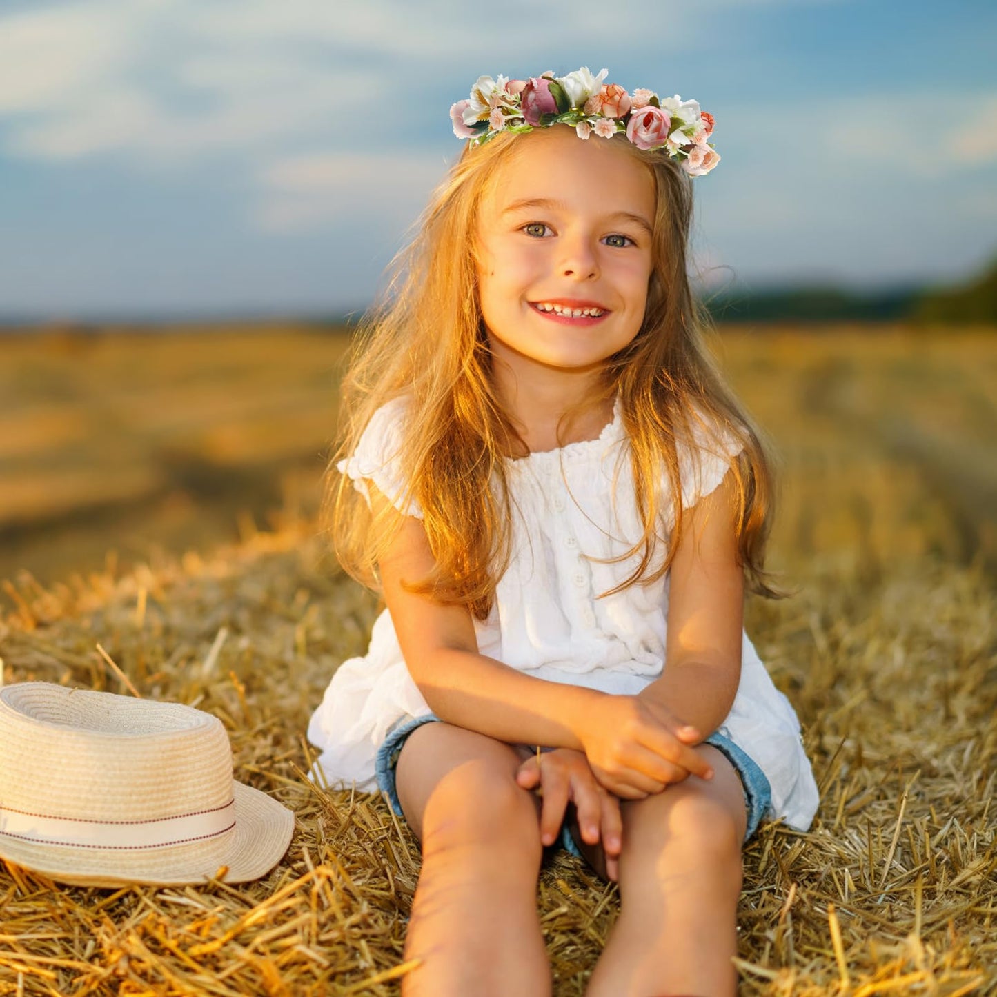 Funsveta Mother Baby Girls Flower Crown Flower Girl Headpiece Boho Little Wreaths For Weddings, Family Photography (Mother+Daugh