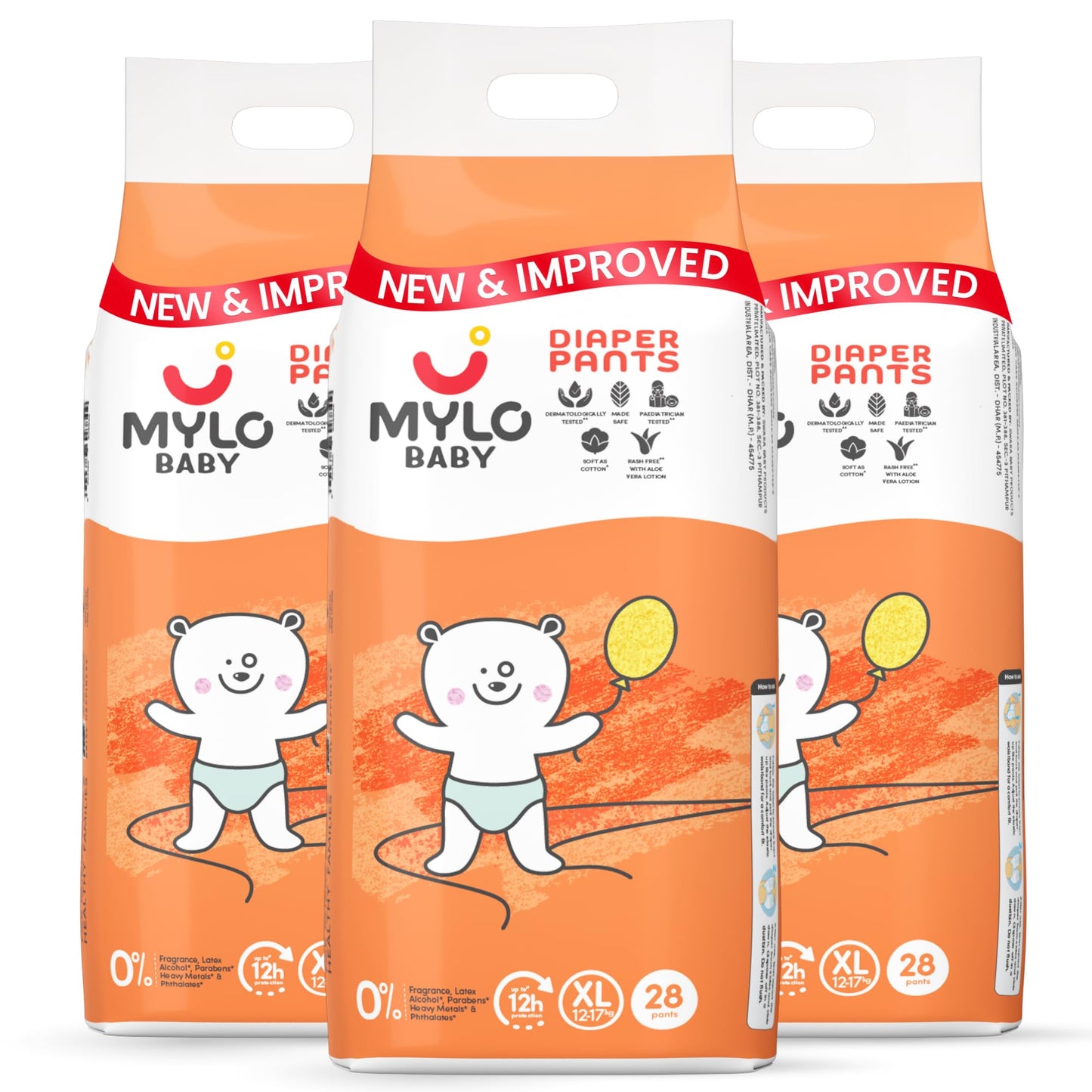 Mylo Baby Diaper Pants Extra Large (Xl) Size 1217 Kgs (84 Count) Leak Proof | Lightweight | Rash Free | Upto 12 Hours Protectio
