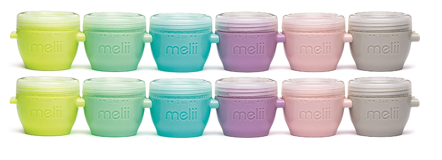Melii Snap & Go Baby Food Storage Containers - 12 Pack, Multicolored 2 Oz Stackable Snack Containers, Freezer Safe With Airtight