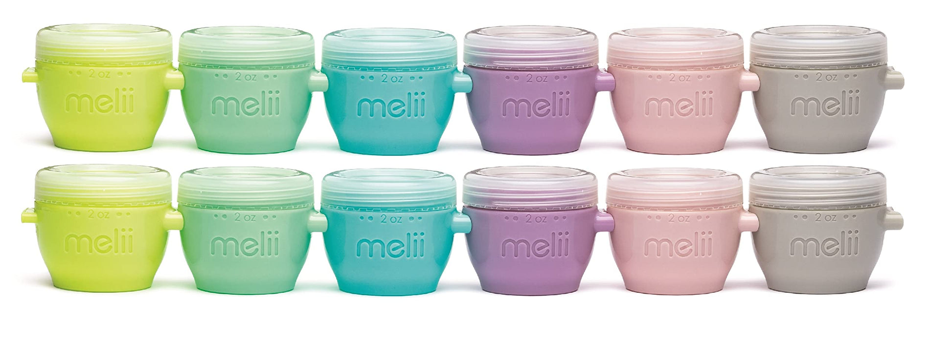 Melii Snap & Go Baby Food Storage Containers - 12 Pack, Multicolored 2 Oz Stackable Snack Containers, Freezer Safe With Airtight